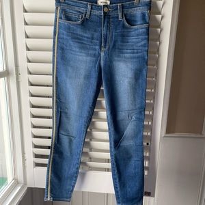 L’ANGENCE Margot gold tuxedo piped skinny jeans • Size 28
